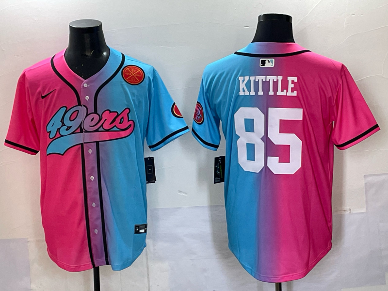 Men 2025 San Francisco 49ers 85 Kittle Pink Blue pink Nike Limited NFL Jersey 009